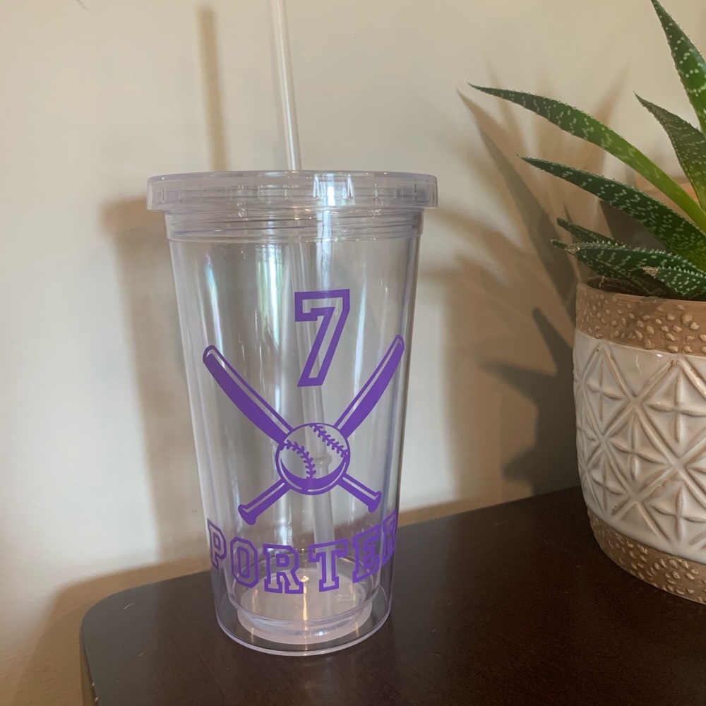 Personalized baseball tumbler straw cup